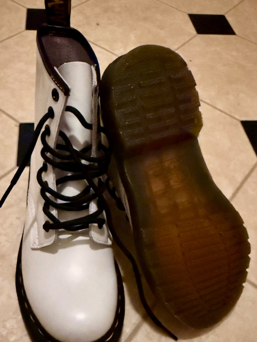 BRAND NEW DR. MARTENS White Lace-Up Combat Boots with Black Trim
